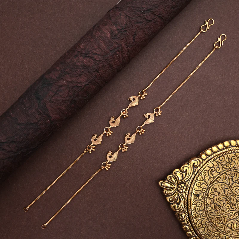 Gold Look Antique Peacock Anklets - 10.5 inches